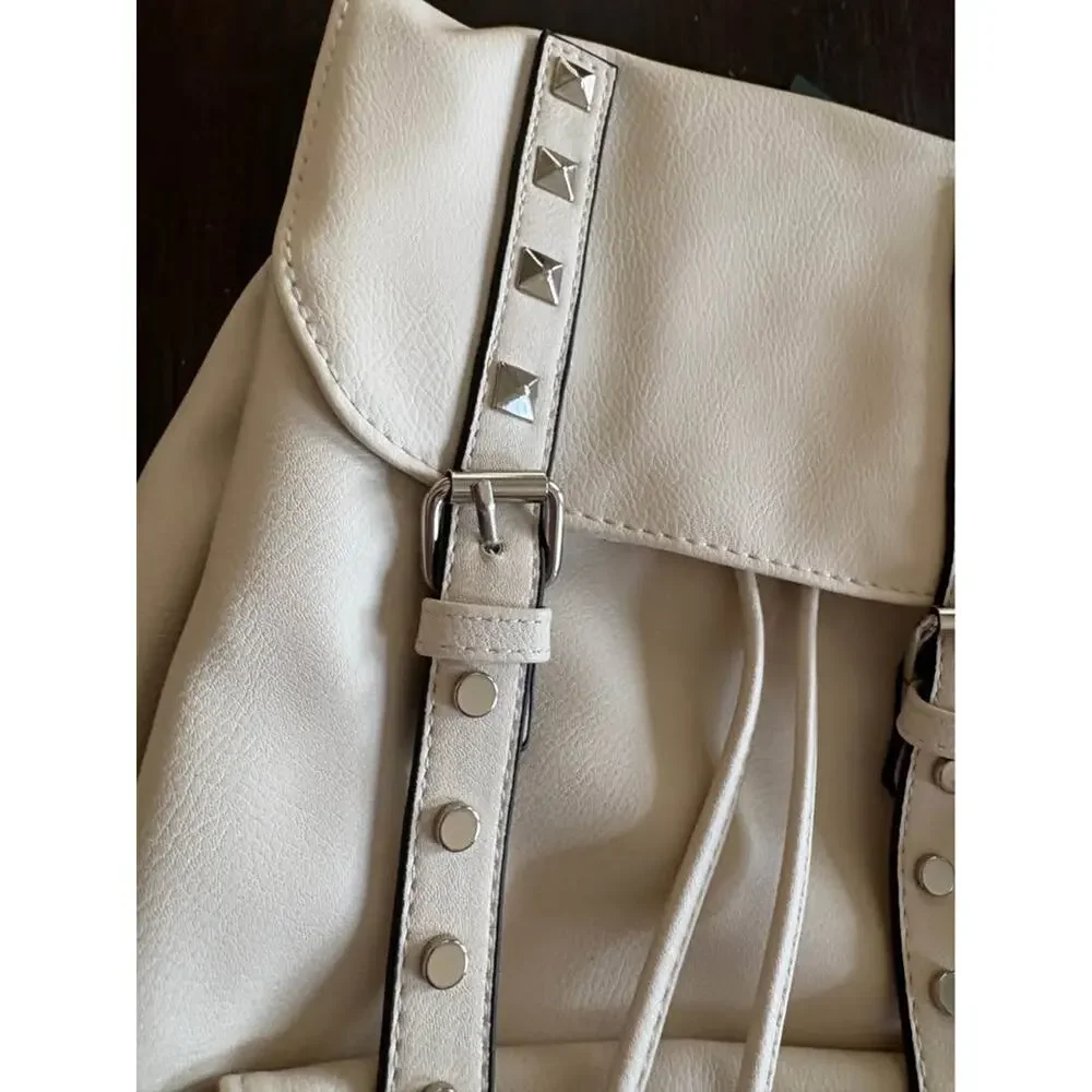 Wild Fable Cream Faux Leather Studded Mini Backpack Purse NWT Drawstring